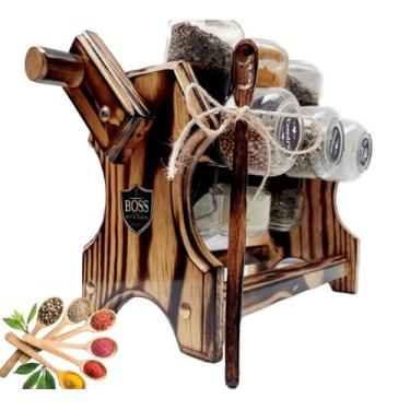 Imagem de Porta Temperos em Madeira BOSS 12 recipientes de condimentos e colher 