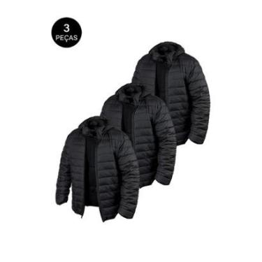 Imagem de Kit 3 Jaquetas Puffer Nylon Reforçada Bobojaco Masculino Capuz Removível-Masculino