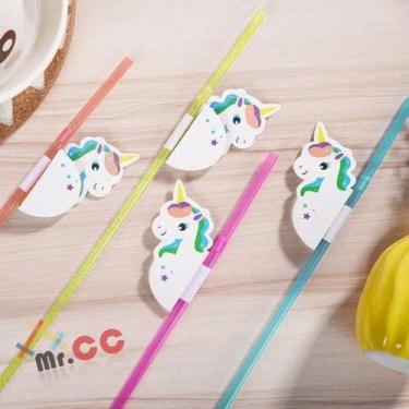Imagem de 72 Canudos Dobrável Unicornio E Flamingo 3d Decolativo Drink - oem