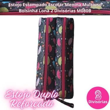 Imagem de Estojo Estampado Escolar Menina Multiuso Bolsinha Lona 2 Divisórias M0