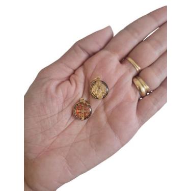 Imagem de Kit 12 Medalhas De São Bento Dourada Resinada 1,3 Cm - CAF