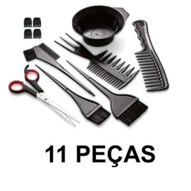 Imagem de Kit Para Cabelo Pincel Pentes Tesoura Pote Prendedores 11PÇS - JW SHOP