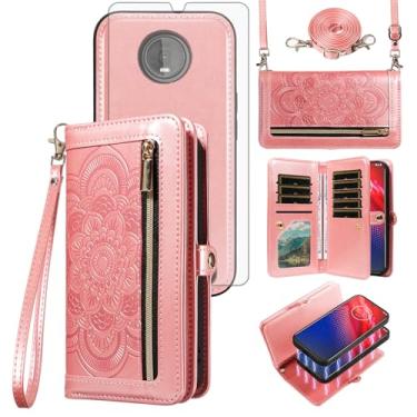 Imagem de Asuwish Capa de celular para Moto Z4/Moto Z 4 Play/MotoZ4 Force Zipper carteira celular com protetor de tela, suporte de cartão floral Motorola 4Z Motoz4Cases MotoZ4Play XT1980-4 2019 mulheres meninas