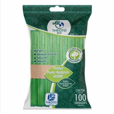 Imagem de Palito de Madeira para Sorvete Ponta Redonda Verde  Pacote com 100 Uni