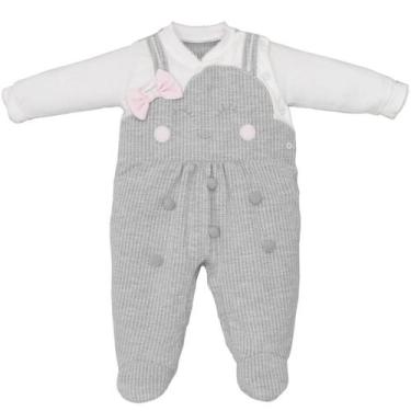 Imagem de Macacão Bebê Menina Cinza Suedine Moletom Bruna Lacinho - Upi Ulli, RN