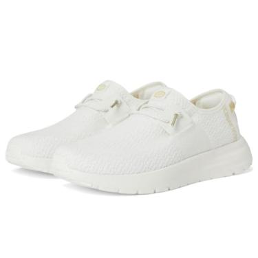 Imagem de Hey Dude Mocassim feminino Sirocco de malha de crochê, Branco/Ouro, 38