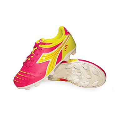 Imagem de Tênis de futebol infantil Diadora Cattura MD Jr, Neon Pink / Neon Yellow / White, 4 Big Kid