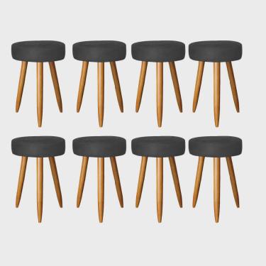Imagem de Kit 08 Banqueta Alta Julia 50cm Bar Cozinha Balcão Bistrô Pé Palito Carvalho Suede Preto - Ahz Móveis