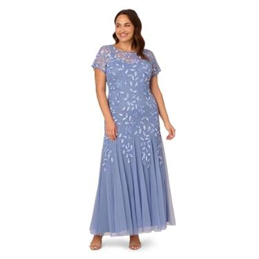 Imagem de Adrianna Papell Vestido longo feminino com miçangas, Azul francês, 25 Plus Size