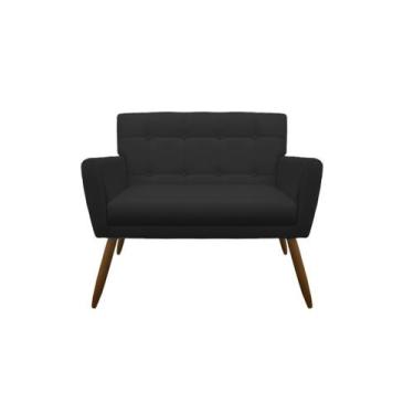 Imagem de Namoradeira Decorativa Onix Couro Preto 2 Lugares Pés Madeira Ms Decor