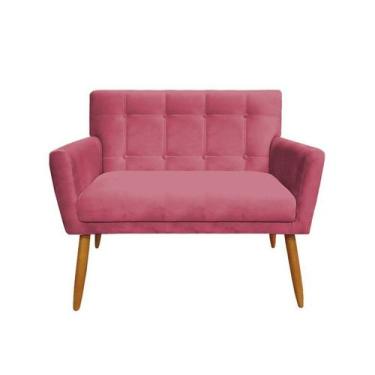 Imagem de Namoradeira Decorativa Onix Suede Rosa 2 Lugares Pés Madeira Ms Decor 