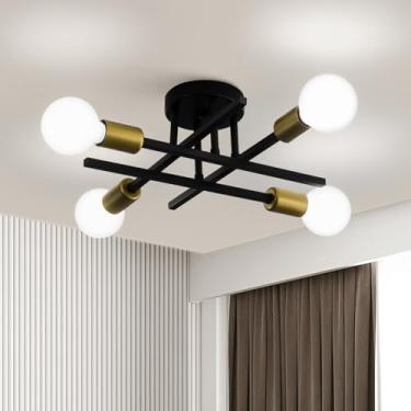 Imagem de XINGSIYUELYX Luminária De Teto Sputnik Preta E Dourada De 15 Polegadas, Lustre Sputnik Preto E Dourado De 6 Lâmpadas, Lustre De Meados Do Século, Lustre Moderno Para Sala De Jantar, Sala De Estar, Q