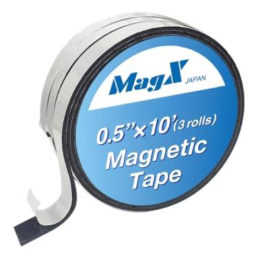 Imagem de MagX Fita magnética com suporte adesivo, 0,5 polegadas x 3 pés, 3 rolos, ultra grossa 60 mm, resistente, tiras magnéticas com adesivo de suporte, destacar e colar, ímãs fortes anisotrópicos
