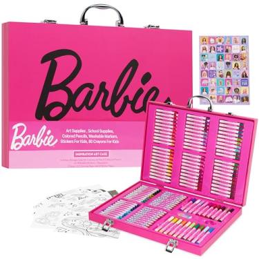 Imagem de Barbie Conjunto infantil de lápis de cor, suprimentos de arte, 130 peças, marcadores de colorir, lápis de desenho, suprimentos de viagem, com giz de cera, pontas de feltro, artes e artesanato para
