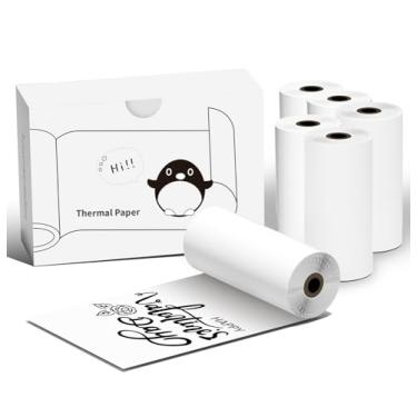 Imagem de 6 rolos de papel adesivo de mini impressora térmica, papel fotográfico térmico 57 x 30 mm, compatível com a maioria das mini impressoras de recibos sem tinta, por exemplo, PeriPage A6, impressora