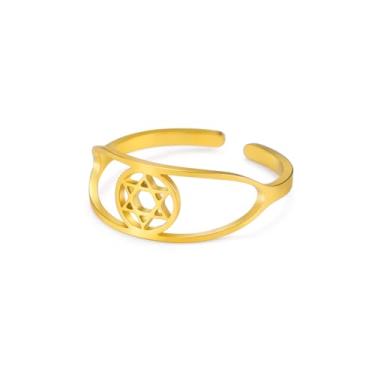 Imagem de Dreamtimes Anéis da Estrela de Davi de Aço Inoxidável Ajustáveis Abertos Hexagrama Anel Judaico FaithHeart Estrela de Davi Joias Judaicas para Mulheres Homens, Medium, Aço inoxidável, Sem pedra