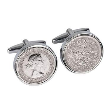 Imagem de Abotoaduras Worldcoincufflinks folheadas a ródio 1966 English Sixpence Presente 54 Aniversário
