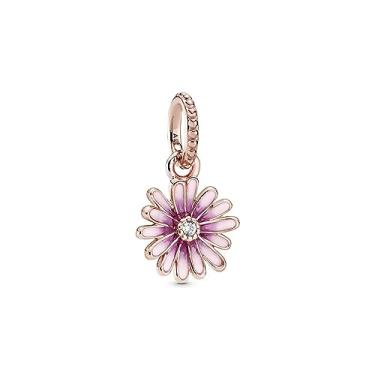 Imagem de Pandora Pulseira com pingente de flor de margarida rosa - Joias femininas deslumbrantes - Presente para mulheres em sua vida - Feito de rosa, zircônia cúbica e esmalte