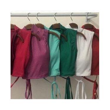 Imagem de Blusa cropped canelado gola alta cavado feminino amarração na cintura 