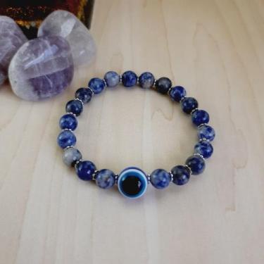 Imagem de Pulseira de pedra natural com olho grego. - Paz Interior Store, Sodali