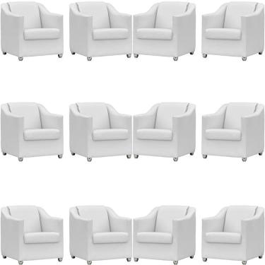 Imagem de Kit 12 Poltronas Mila Corino Cores Pé De Plástico Cromado - Branco Corino