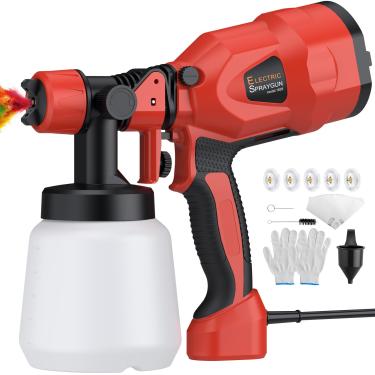 Imagem de XUNTOP Pulverizador De Tinta 850W, Pistola Pulverização Com Recipiente 33 Oz (1000 Ml), 5 Bicos E 3 Padrões Fluxo Ajustável Hvip Fácil Limpar Para Exteriores, Paredes, Portas, Pintura Casa, Móveis