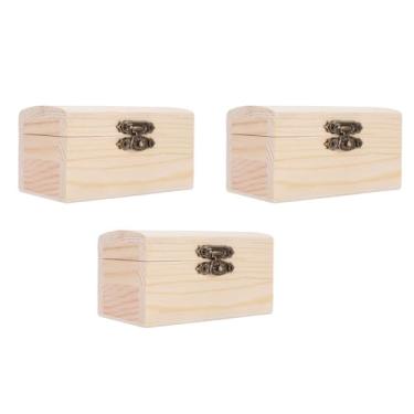 Imagem de Caixa de Tesouro de Madeira, baú de Armazenamento de Jóias Reutilizáveis ​​com Dobradiças de Metal Trava Grande Espaço de Lembrança de Capa de Lega -Artesanal de Contêiner