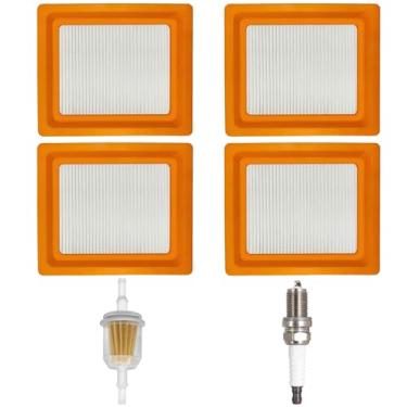 Imagem de Pacote com 4 filtros de ar 14 083 15-S - para motor Kohler XT650 XT675 Poulan Husqvarna Toro Lawn Boy Push Lawn Mower equipado com 1 vela de ignição e 1 filtro de combustível
