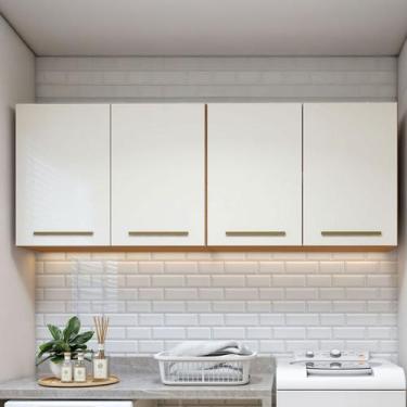 Imagem de Armário Aéreo Lavanderia Guarapari 4 Portas Nature/Off White - Kaiki M