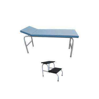 Imagem de Kit Maca Mesa Exame Clínico 80x65x180 Azul Céu + Escada 2 Degraus Esma