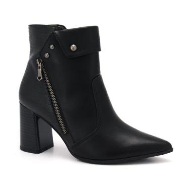 Imagem de Bota Ramarim Feminina Salto Médio Zíper Estilosa, Preto, 35