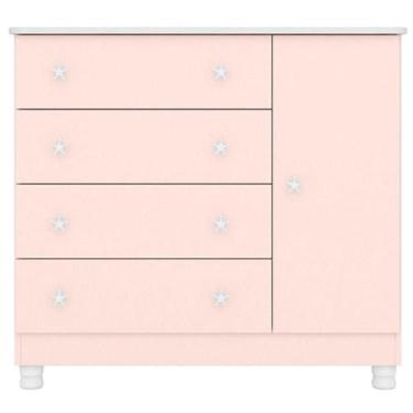 Imagem de Cômoda Sapateira Infantil 1 Porta 4 Gavetas C/ Pés Doce Mel Rosa - QMO