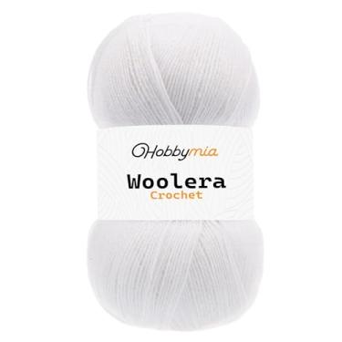 Imagem de HobbyMia Fio de lã de crochê Woolera - 100 g / 623 jardas - (1) peso superfino - 75% acrílico, 25% lã (branco, 1 novelo)