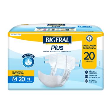 Imagem de Fralda Adulto Bigfral Plus Econômica M Unissex 20 Unidades