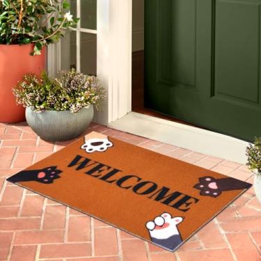 Imagem de Tapete de boas-vindas - Capacho de gato para entrada externa, tapete de porta durável com suporte antiderrapante, decoração de casa para porta da frente e entrada, 43 x 76 cm
