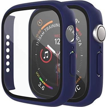 Imagem de Pacote com 2 capas rígidas de policarbonato com protetor de tela de vidro temperado compatível com Apple Watch Series 7 de 45 mm, capa protetora geral ultrafina resistente a arranhões para iWatch