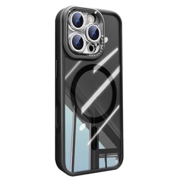 Imagem de HAO RIYLN Capa magnética para iPhone 16 Pro Max/16 Pro/16 Plus/16, à prova de choque, ultrafina, suporta carregamento sem fio, capa antiamarelamento, preta, 16 Pro Max