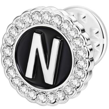 Imagem de HAWSON Alfinetes de lapela com inicial A-Z, alfinetes de gravata personalizados de ouro/prata 18K para ternos, gravatas, chapéus, homens e mulheres, Latão, Sem Pedra Preciosa