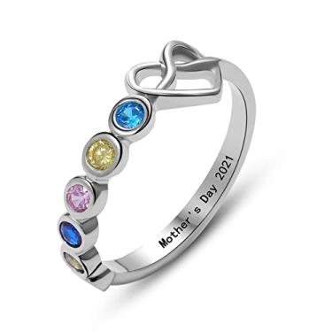Imagem de AREH Anel de pedra do mês de nascimento personalizado com nó de coração em prata esterlina BFF Anel de amizade para mulheres anel de compromisso com nó de amor, Metal não precioso, Zircônia cúbica