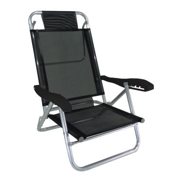 Imagem de Zaka - Cadeira de Praia Alumínio Reforçada 5 Posições Banho de Sol Preta 120 KG