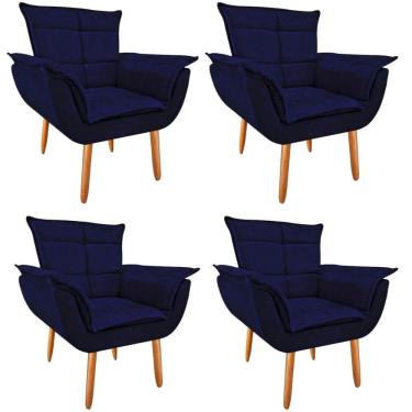 Imagem de Kit 4 Poltronas Opala Suede Azul Marinho