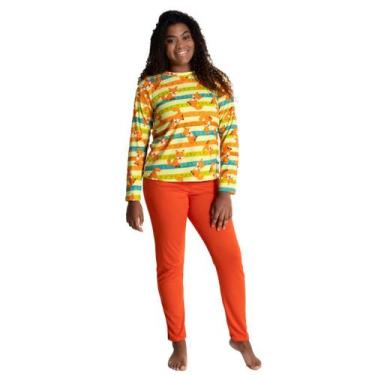 Imagem de Pijama Feminino Estampado Confortável Suede Canelado Inverno Conforto 