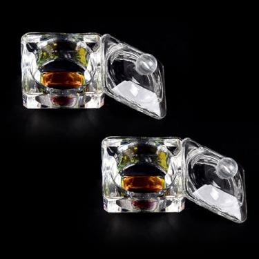 Imagem de KAZIPOP 2 peças Dappen Dish with Lid Clear Nail Art Acrílico Líquido Pó Dappen Tigela de Monômero de Unhas Tigela Líquida Copo de Cristal de Vidro (Quadrados)