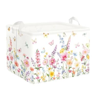 Imagem de Clastyle Cesto de roupa suja para bebês Wildflower, dobrável, cesta de armazenamento infantil, impermeável, caixa de brinquedos para quarto de bebê, borboletas, 40 x 30 x 30 cm