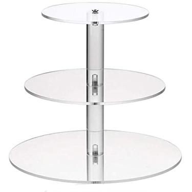 Imagem de Suporte de acrílico redondo para exibição de frutas de casamento, férias, suporte transparente para bolo, sobremesa, bandeja de frutas (cor: 3 camadas)