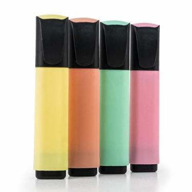 Imagem de Kit Marca Texto Escolar 4 Cores Neon Pastel Premium Infantil - Amigold