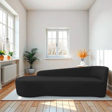Imagem de Recamier Curvo Orgânico 180cm 3 Lugares Lado Esquerdo para Sala de Estar Bouclé Paris Preto