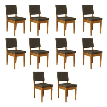 Imagem de Kit 10 Cadeiras 100% Madeira Maciça Encosto e Assento Estofado Miami Cerejeira/Grafite