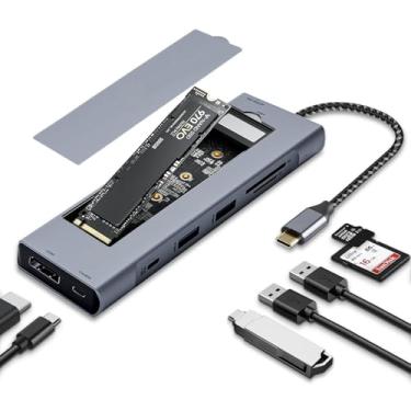 Imagem de Hub USB C 8 em 1 com gabinete SSD M.2 NVMe, 4K HDMI, 100W PD, 10Gbps USB-C, USB3.1, leitor de cartão SD/TF para XPS, Dell, MacBook Pro, iPad Pro atualizado