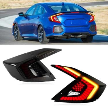 Imagem de Conjunto de luzes traseiras de LED adequado para Honda Civic Sedan 2016-2021 com lente fumada, lâmpadas traseiras com seta sequencial e animação dinâmica de partida - lados do motorista e do